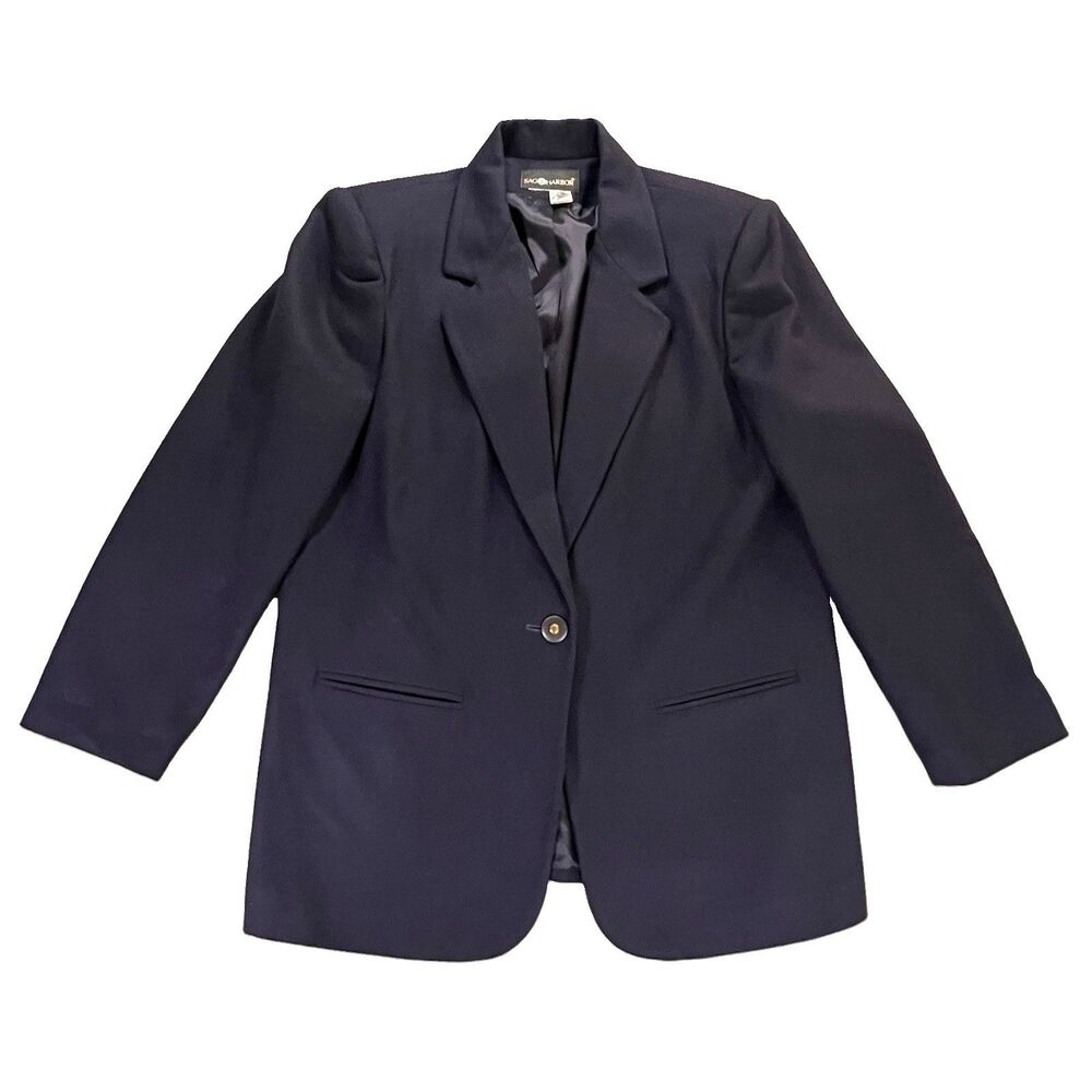 SAG HARBOR NAVY WOOL BLAZER SZ 14 LINED CLASSIC OLD MONEY PREPPY ACADEMIA CASUAL
